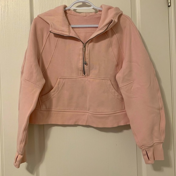 EUC Lululemon Oversized Half zip cropped scuba hoodie XS/S - Pink Mist - Picture 2 of 3